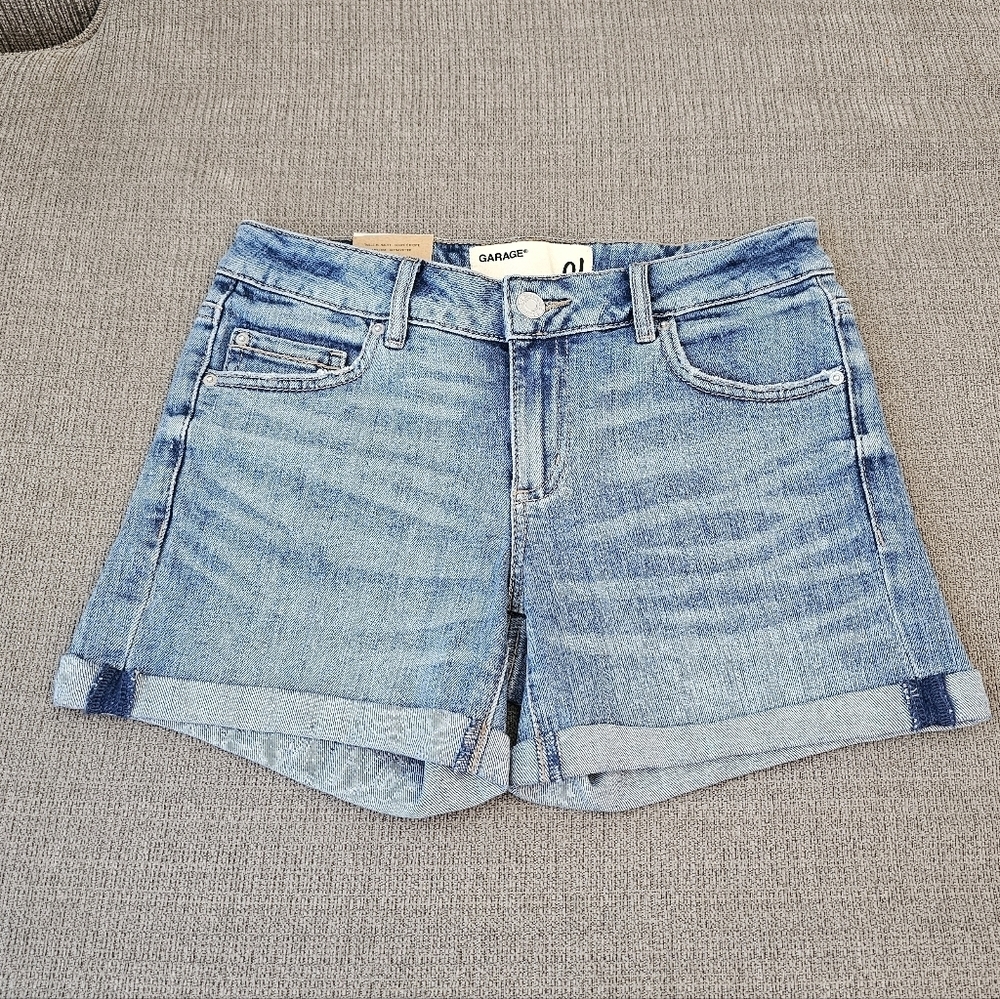 Garage Taille Mi-Haute Mid-Rise Super Stretch Maine Blue Denim Shorts Size 1